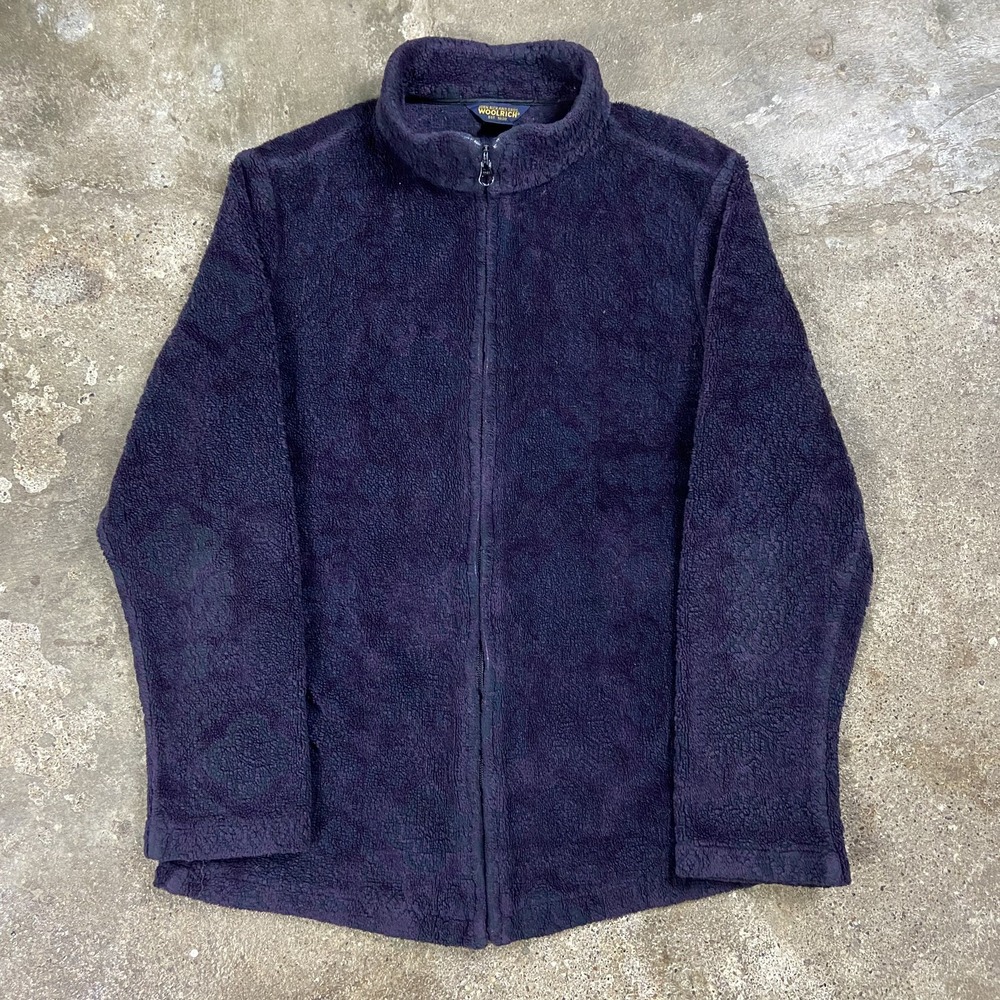 Vintage 90s Woolrich Jacket Women's Size Large Purple Fleece Demask Pattern Zip